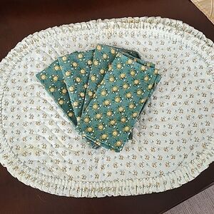 Vintage Quilted Floral Oval Ruffled Placemats Napkins Coquette Cottage Core